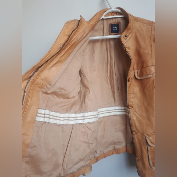 GAP Tan Leather Jacket - Women’s Size L - Picture 3 of 8